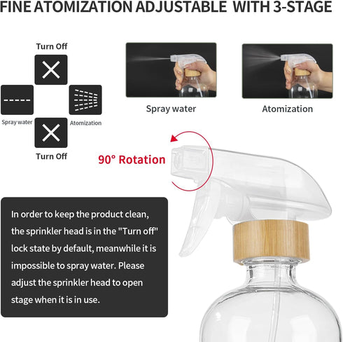 HOMBYS Empty Bamboo Glass Spray Bottles with Silicone Sleeve Protection - Refillable 17 oz Clear Glass Containers for Cleaning Solutions, Essentia...