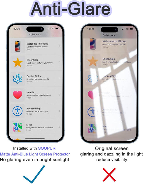 2-Pack Anti-Blue Light Matte Screen Protector for iPhone 14 Pro Max, Anti-Glare Blue Light Blocking Eye Protection Tempered Glass Film 6.7", Smoot...