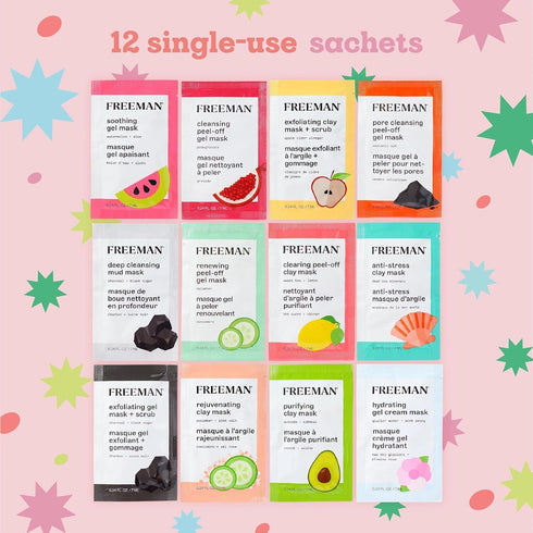 FREEMAN Face Mask Gift Set, Valentine's Day Gift, Limited Edition 12 Days of Glow Facial Mask Kit, Beauty Skincare Facial Treatment Face Masks, Tr...