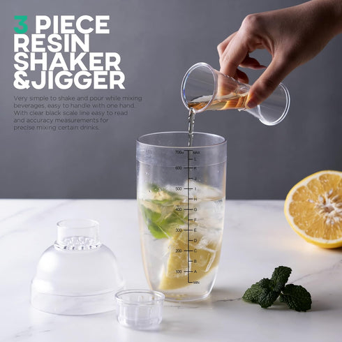 Homestia 2Pcs Plastic Cocktail Shaker Set, Hand Shaker Cup Mixer with Tea Shaker Cup with Scales, Transparent Bar Tool Sets with Measuring Jigger ...