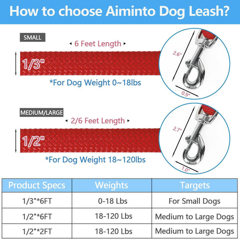 Dog Leash, Braided Rope Traction – Walking Training Lead for Medium/Large Dogs ((1/2") - 2FT, Red)...