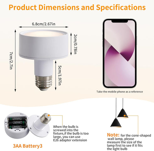2 Pack Magnetic Battery Operated Light Bulbs with Remote Control, Cordless LED Puck Lights, Wireless Dimmable E26 Screw in AA Battery Power Bulbs ...