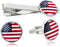 American Flag USA Tie Bar Clip and Cufflinks Set - Silver Colored Metal Plated - Luxury Clothing Accessories...