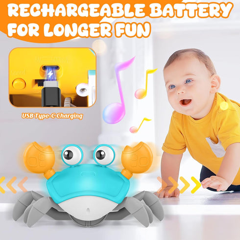 Crawling Crab Baby Toy, Tummy Time Gifts for Newborn Babies 3-6 6-12 Month, Light-Up Walking Dancing Moving Crab with Music & Obstacle Avoidance, ...