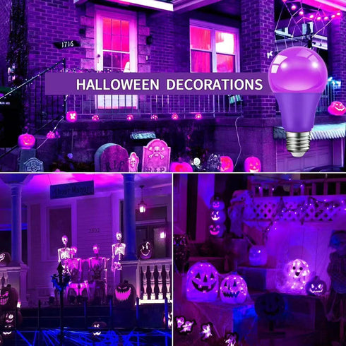 Purple Light Bulbs for Outdoor Porch, 9W(60W Equivalent) E26 Base LED Purple Bulb for Halloween Christmas Wedding,Party,Bar,Holiday Lighting,Home ...