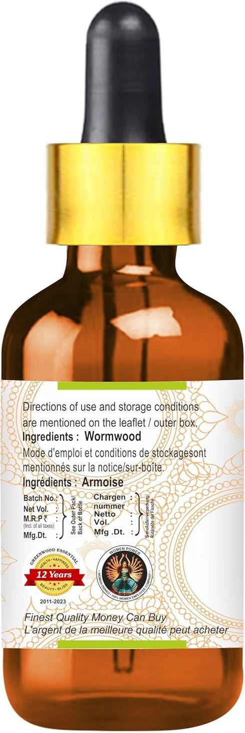 Pure Wormwood Essential Oil (Artemisia Absinthium) with Glass Dropper Steam Distilled 30ml (1 oz)...