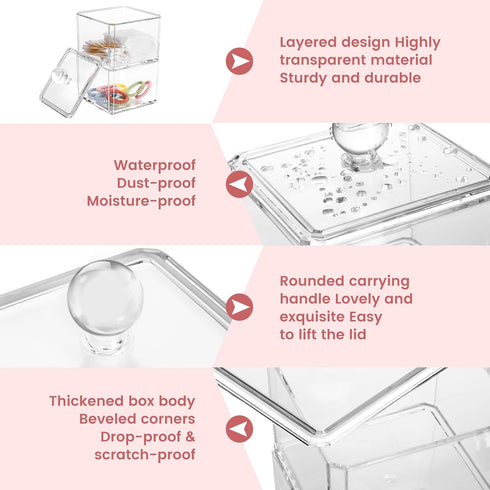 Hair Accessories Organizer for Girls, Clear 3 Stackable Acrylic Hair Tie Organizer for Headband, Bows, Cotton Swab Organization, Bathroom Containe...