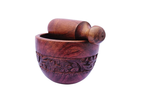 Acacia Wooden Mortar and Pestle Set | Kitchen Tool for All Grinding Purpose| Garlic Mustard Black Pepper Crusher| Medicine and Herb Crusher| India...