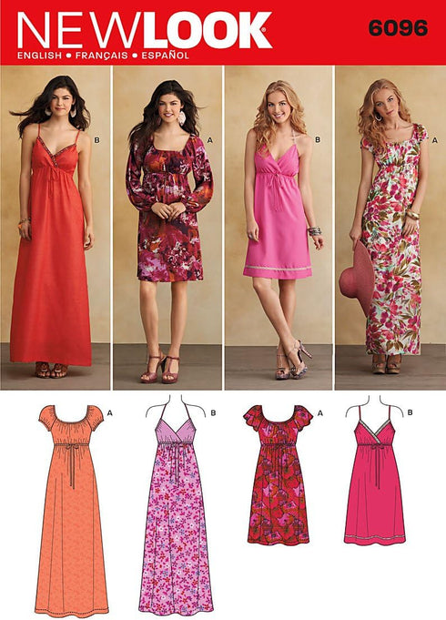 Simplicity New Look Pattern 6096 Misses Dresses with Length and Sleeve Variations Sizes 4-6-8-10-12-14-16...