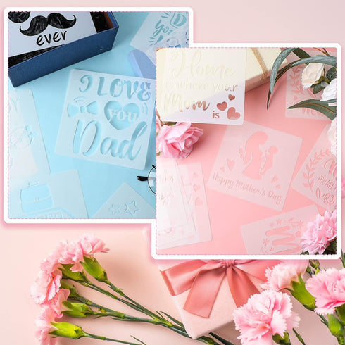 20 Pieces Happy Father's Day Stencils Mother's Day Stencil 6 x 6 Inch Decorative Father's Day Letter Painting Stencil Templates Reusable Stencils ...