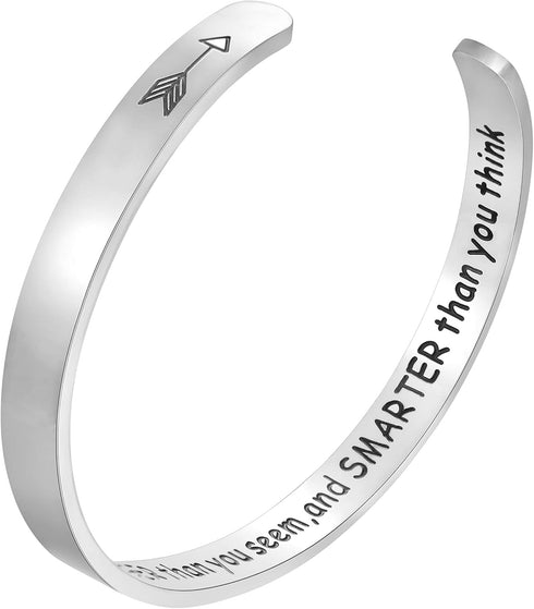 Fesciory Inspirational Bracelets for Women,Stainless Steel Engraved Personalized Positive Mantra Quote Keep Going Cuff Bangle College Graduation C...
