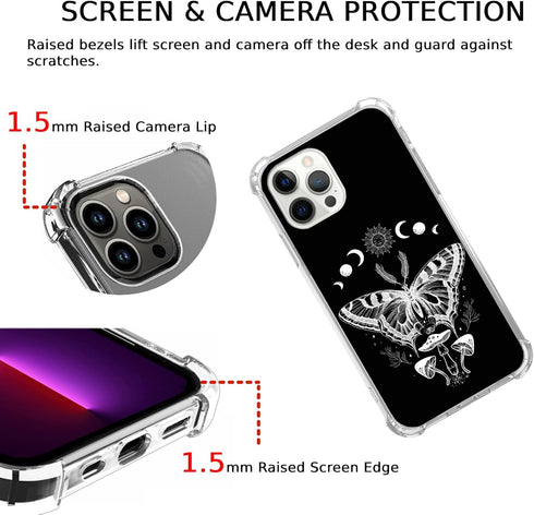 Celestial Sun Moon Moth Case Compatible with iPhone 15 Pro Max, Withcy Mushroom Moth Case for iPhone 15 Pro Max, Cool TPU Bumper Phone Case Cover...