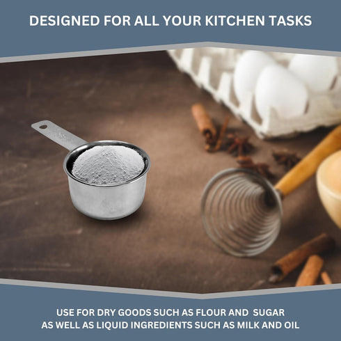 1/4 Cup Stainless Steel Measuring Cup | Sturdy Metal 60 ml Single Cup for Wet and Dry Ingredients | Great for use as 1/4 Cup Dog Food Scoop - 1 PK...