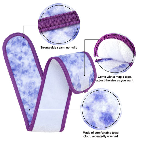 Denfany Spa Facial Headband, Terry Cloth Headband 4 Pack Ultra Soft Adjustable Skincare Headband for Face Washing, Shower, Facial Mask, Yoga...