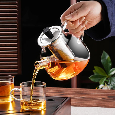 PARACITY Glass Teapot Stovetop, Borosilicate Clear Tea Kettle with Removable Stainless Steel Infuser,Teapot Blooming and Loose Leaf Tea Maker Tea ...