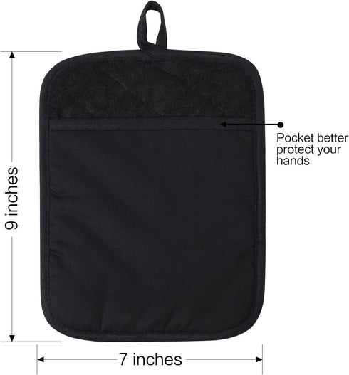 100% Cotton with Silicone Kitchen Everyday Basic Pot Holder Heat Resistant Coaster Potholder Oven Mitts with Pocket for Cooking and Baking Set of ...