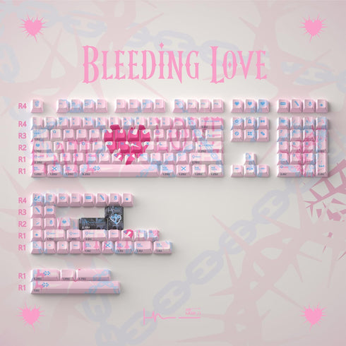 Hyekit PBT Keycaps - Cherry Profile Custom Keycaps, 144 Keys, Dye-Sublimation, Bleeding Love Theme Keyboard Keycap Set for Mechanical Keyboard, Ke...