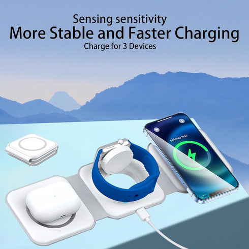 3 in-1 Charging Station for Apple Multiple Devices?Foldable Magnetic Wireless Charger Pad?Travel Charging Station for iPhone15 14 13 12 Series Wat...