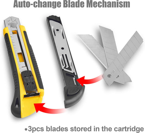 DOWELL Utility Knife Box Cutter Retractable Self Loading Heavy Duty Snap Off Quick Change Extra Blades(3PCS) TPR+PP Handle Cutting Cardboard Boxes...