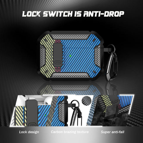 AirPods Pro Case Cover with Cleaner Kit, Military Hard Shell Protective Armor with Lock for AirPod Pro Charging Case, Front LED Visible, Carbon Fi...