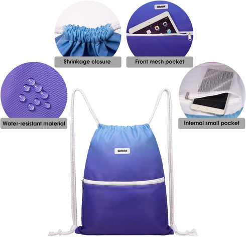 WANDF Drawstring Backpack String Bag Sackpack Cinch Water Resistant Nylon for Gym Shopping Sport Yoga (Blue)...