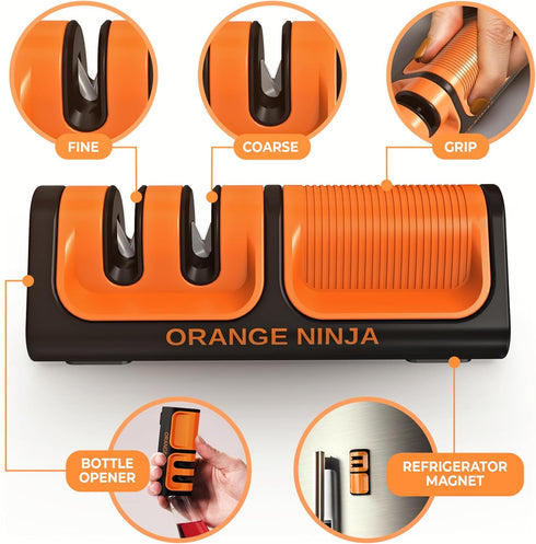 Orange Ninja Mini Knife Sharpener - Coarse & Fine Knife Sharpener, Knife Sharpening System- Knife Sharpeners for Kitchen Knives, Pocket Kitchen Kn...