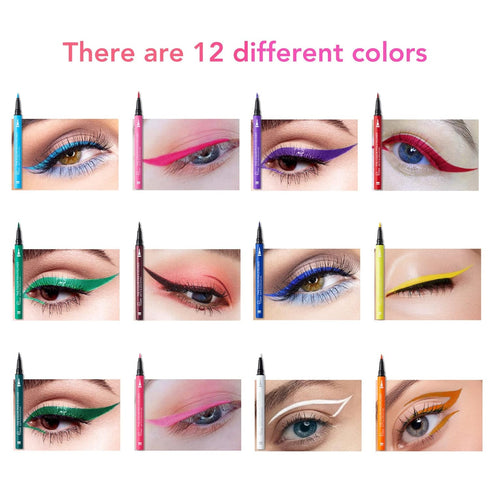 Coloured ,12PCS Liquid Set Matte Liquid Long Lasting Waterproof Pen Colorful Eyebrow Pencil Eyebrow Lip Liner Pencil Highly Pigmented Colored Matt...