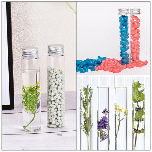 PATIKIL 110ml Plastic Test Tubes with Screw Caps, 8Pcs 151x34mm Tubes for Scientific Party Decoration Candy Bead Storage Bath Salt Lab Use, Silver...