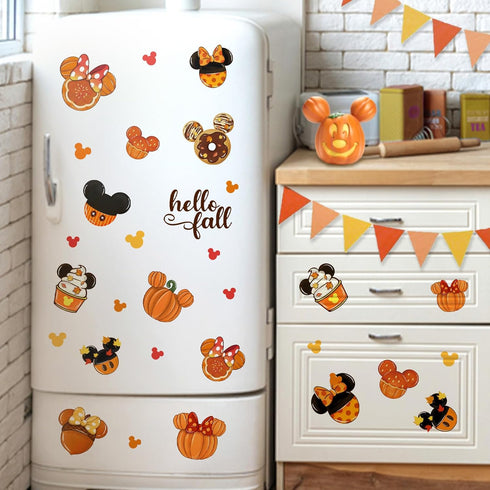 Mfault Hello Fall Cartoon Mouse Window Clings 4 Sheets, Autumn Pumpkin Doughnut Acorn Cupcake Stickers Decals Decorations, Maple Leaves Seasonal H...