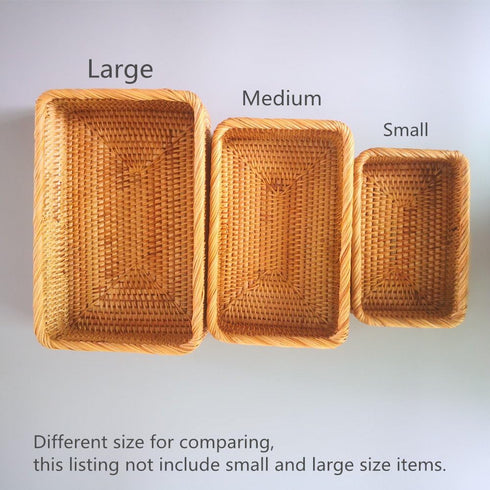 Handmade Rectangle Wicker Fruit Box Rattan Tray Magazine Organizer and Small Objects Container Serving Basket (Medium)...