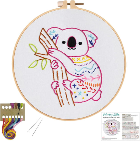 Louise Maelys Embroidery Kit for Beginners Adults, koala pattern Practice kit,Starters cross stitch kit including embroidery hoop, cloth,needles, ...