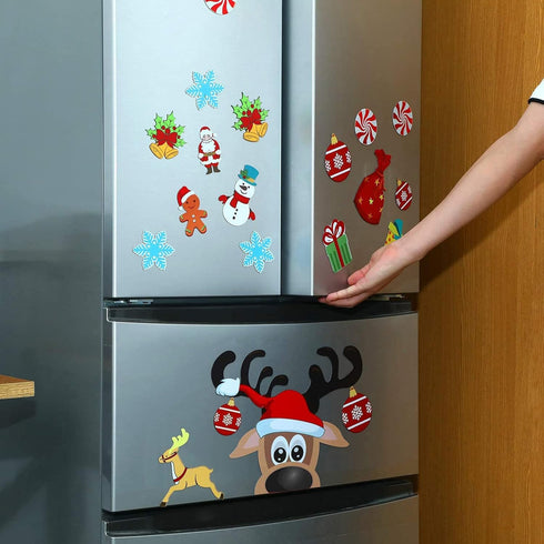 24 Pcs Christmas Magnet Party Decoration, Animated Christmas Fridge Magnet Set, Reindeer Refrigerator Stickers Holiday Decorations for Fridge, Doo...