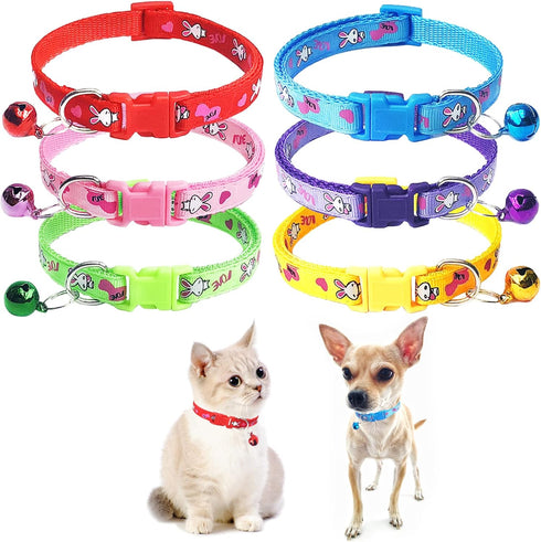 Jecikelon 6 PCS Puppy Collars Adjustable Pup Collar for XSmall Pet Dog Polyester Cat Collar with Bell Basic Collar for Extra Small Dogs (Small, Bu...
