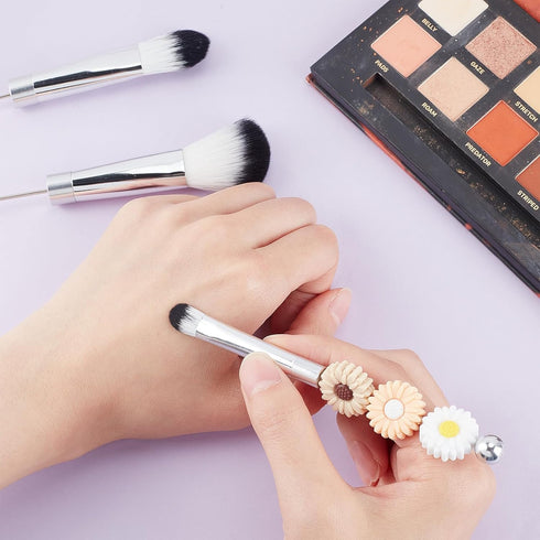 NICENEEDED 2 Set Beaded Eyeshadow Brush, Metal Handle Beadable Makeup Brush Kit, DIY Makeup Comestic Brushes Beaded Brushes Kit for DIY Beaded Mak...