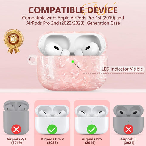 Airpods Pro 2nd Generation Case with Shell Pattern, Cute Airpods Pro Case with Luxury Pearl Keychain, TPU Airpods Pro Case Cover with Cleaning Pen...
