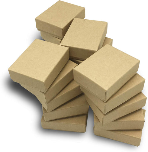 TheDisplayGuys - 25-Pack #11 Cotton Filled Cardboard Paper Jewelry Boxes Gift Case - Kraft Brown (2.1" x 1.8" x 0.8") - for Shipping or Storage...