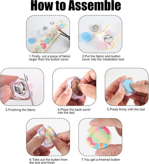 120pcs Button Covers, Cover Button Kit with 6 Sizes, DIY Fabric Covered Buttons with 2 Installation Tools to Make Your Own Buttons for Crafts Maki...