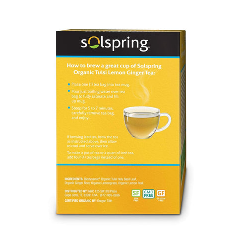 Dr. Mercola Solspring Organic Tulsi Lemon Ginger Herbal Tea, 18 Tea Bags, Naturally Caffeine Free, USDA Organic, Organic Demeter Certified...
