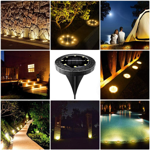 Solar Powered Ground Lights 2Pack,Waterproof LED Solar Lights Outdoor Solar Disk Lights Decorative,Solar Garden Lights for Landscape Pathway Patio...