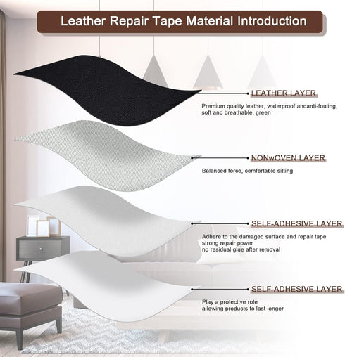 Sofa Leather Repair Patch Tape 15x60 Inch Large Self Adhesive Leather Sofa, Car Seat, Leather Furniture, Vinyl Repair Patch Kit (15x60 Inch, Milky...