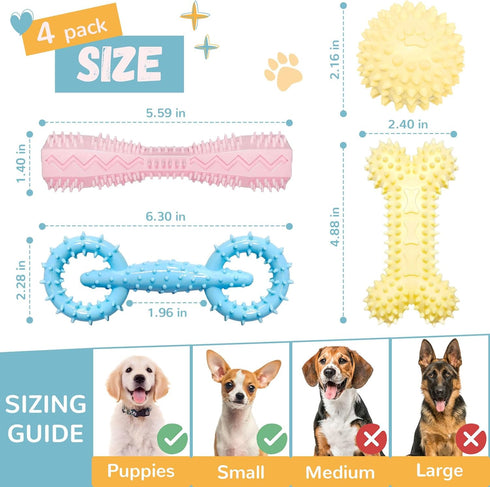 4 Pack Rubber Chew Toys for Puppies 2-8 Months Soft Teething Toys for Puppies Small Dog Teething Balls Bone Rings Puppy Teethers Interactive Dog T...