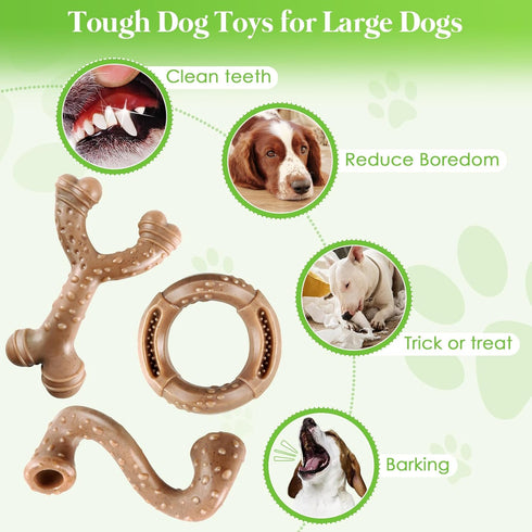 Dog Toys for Aggressive Chewers: 3 Packs Tough Dog Toy - Dog Toys for Large - Dog Chew Toys...