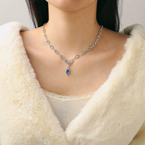 Unicra Silver Bride Wedding Jewelry Sets Blue Crystal Bridal Necklace Earrings Set Rhinestone Prom Costume Jewelry Set Choker Necklace for Women a...