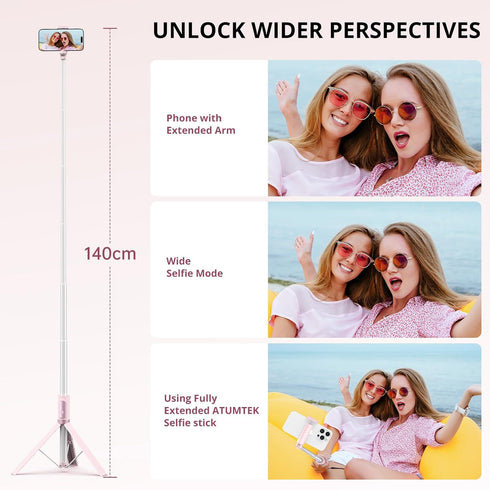 ATUMTEK 55" Selfie Stick Tripod, All-in-one Extendable Aluminum Phone Tripod with Rechargeable Bluetooth Remote for iPhone, Samsung, Google, LG, S...