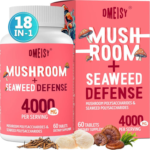 Sublingual Mushroom Complex 4000mg, 18-in-1 Lions Mane Mushroom Supplement with Reishi, Cordyceps, Chaga, Turkey Tail & Seaweed, Mushrooms for Imm...