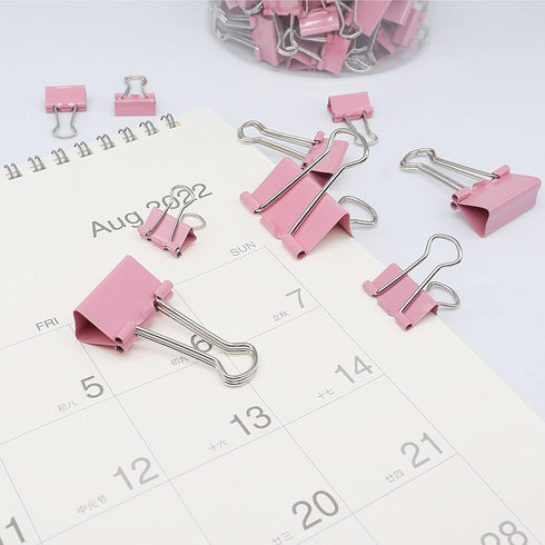Binder Clip Paper Clamps, Assorted Sizes (Mini, Small, Medium, Large), 100 Pcs Clips for Office School Supplies (Pink)...