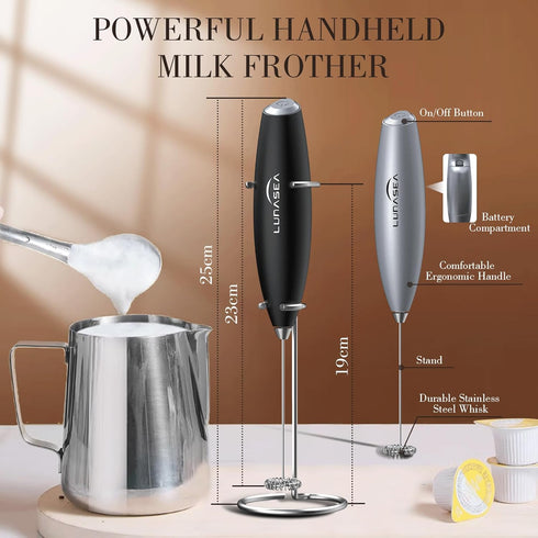 Handheld Milk Frother with Stand, Frother Wand, Electric frother for Coffee Whisk, Hand Mixer Blender Milk Foamer, Drink Mixer, Electric Whisker f...