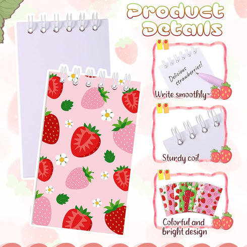 24 Pcs Strawberry Small Notebooks Bulk Strawberry Party Favors Notepads Strawberry Mini Pocket Notebooks for Strawberry Birthday Party Decorations...