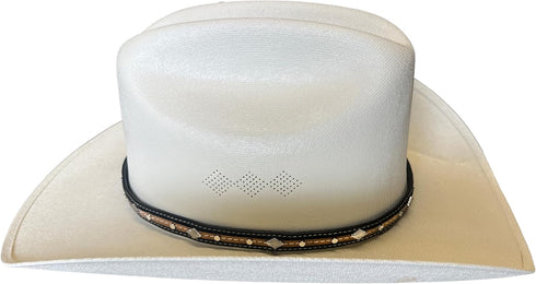 Western Hatband -Black/Brown with Silver Ornaments & Contrast Stitching...