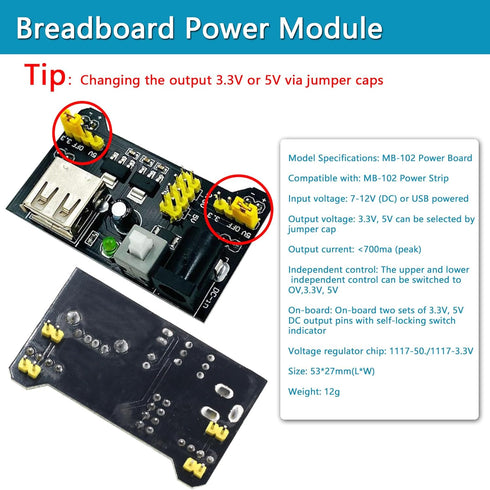 Upgraded Electronics Component Fun Kit Power Supply Module, Jumper Wire, 830 Breadboard, LED,Capacitor,Diode,Resistor,Transistor,Compatible Raspbe...
